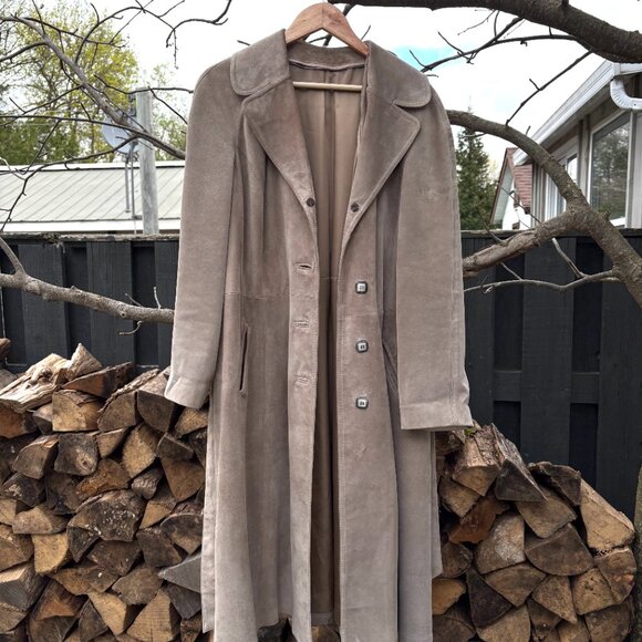 Vintage suede single-breasted trench coat - Picture 6 of 6